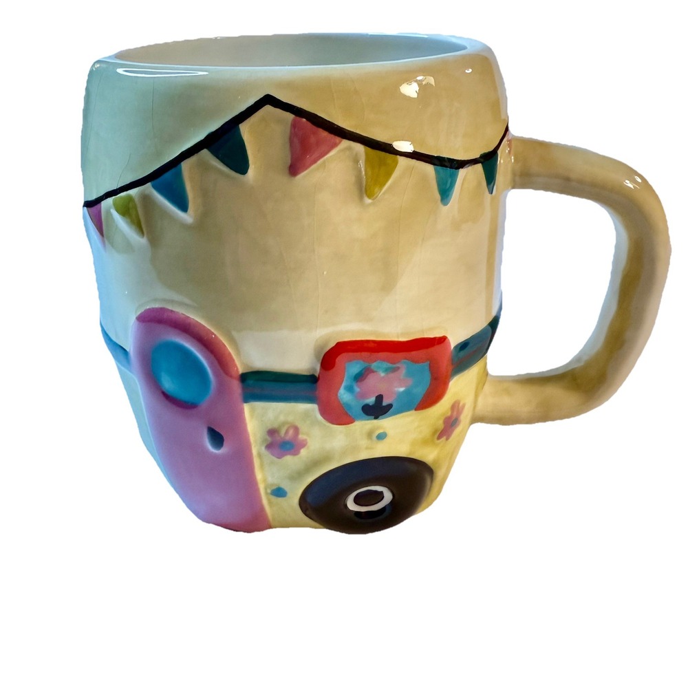 Camper Trailer - " see the world ",‎ [3-D] Ceramic Coffee Cup Mug, VINTAGE 4.5"